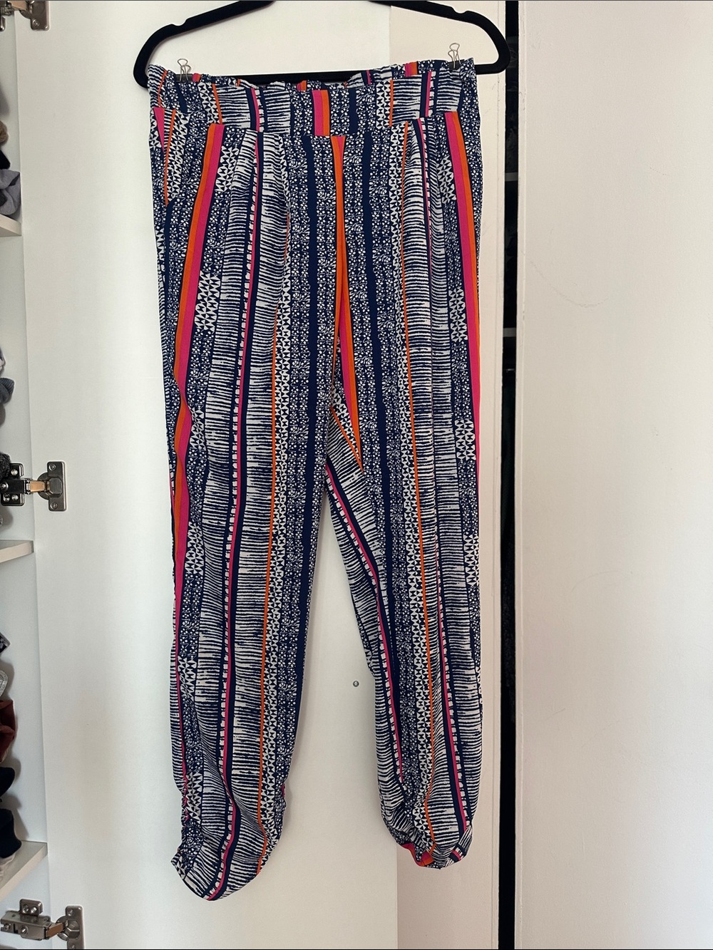 Dizzy Gal Navy Pants with Pink & Orange Stripe Detail
